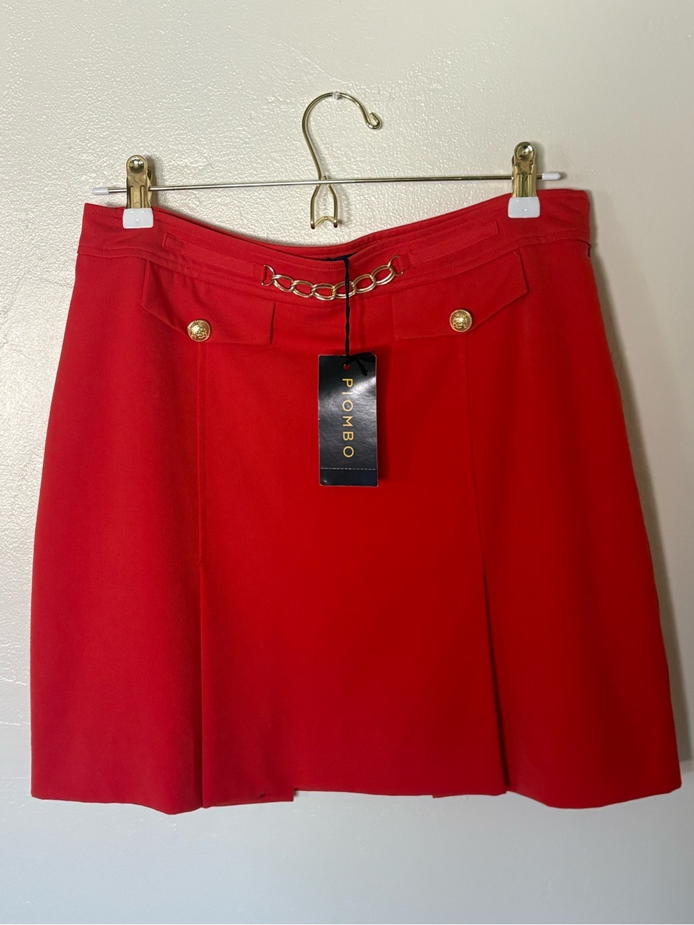 OVS from Italy Orange A-Line Mini Skirt with Gold Chain Detail Gold Buttons